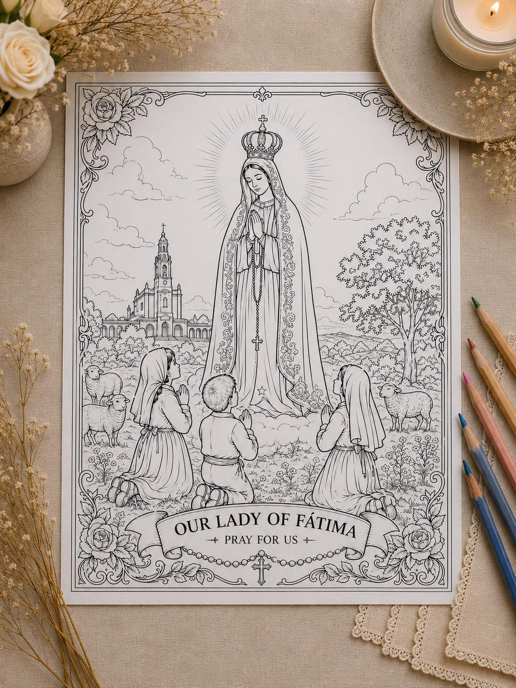 Our Lady of Fatima coloring page printable detail