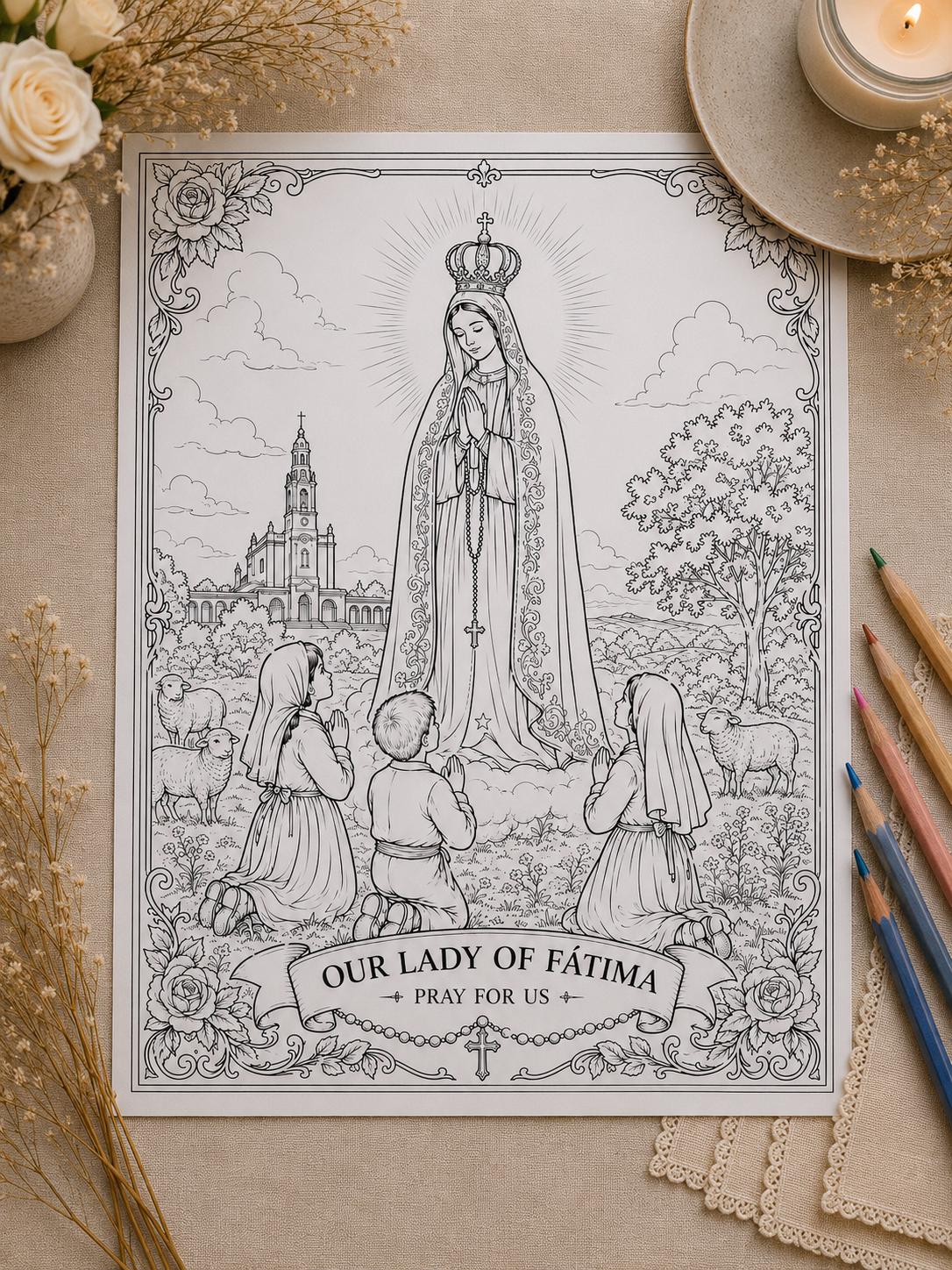 Our Lady of Fatima coloring page printable detail