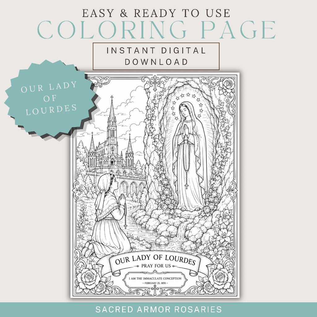 Our Lady of Lourdes Catholic coloring page printable preview