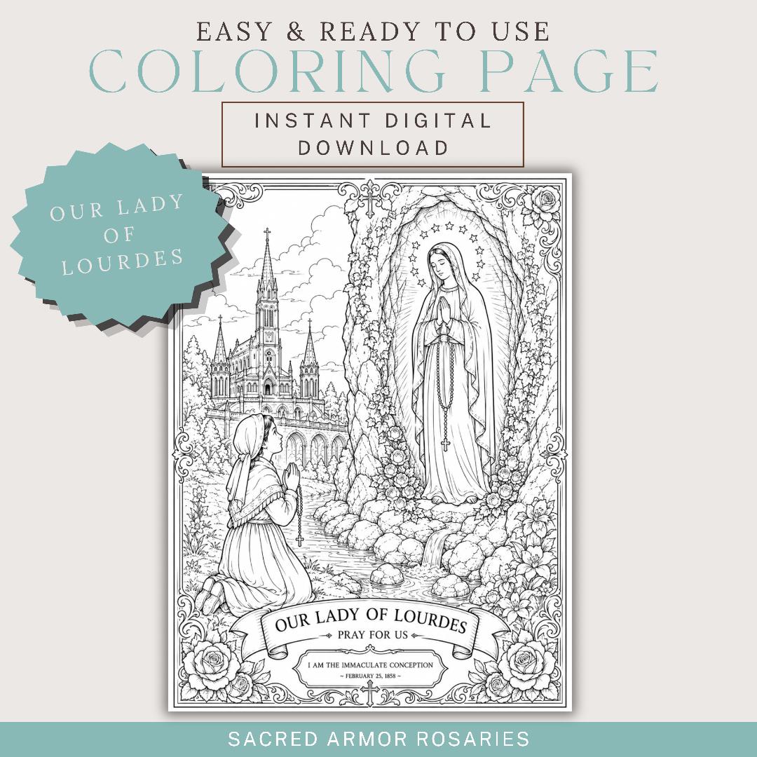 Our Lady of Lourdes Catholic coloring page printable preview