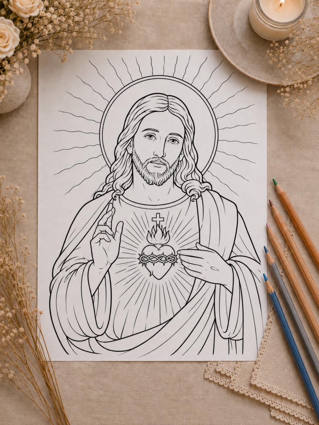 Sacred Heart of Jesus coloring page printable detail
