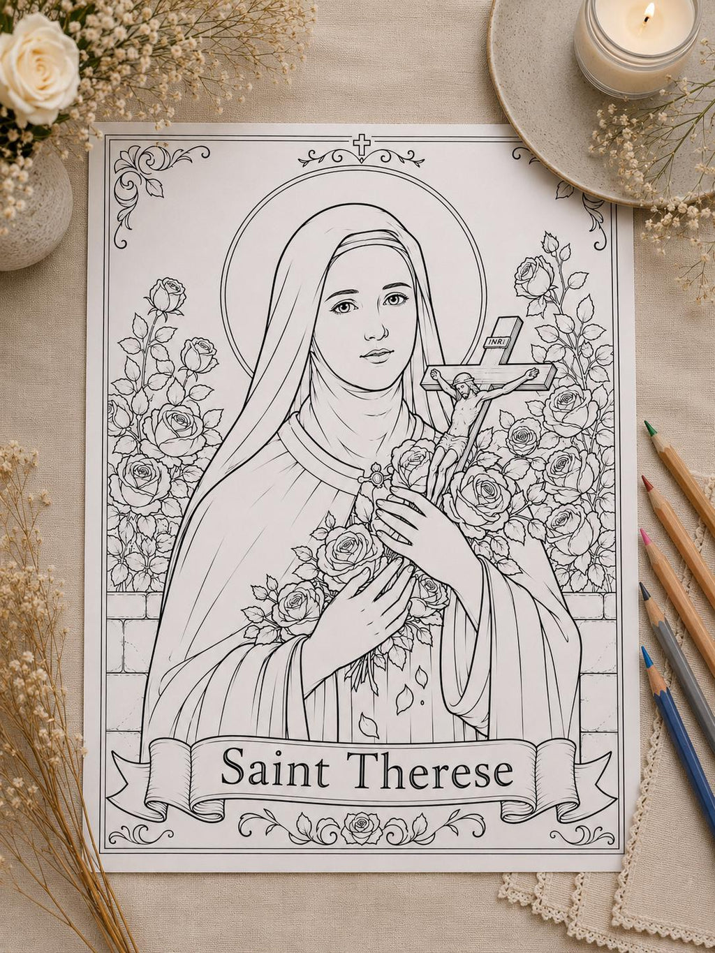 St. Therese coloring page printable detail