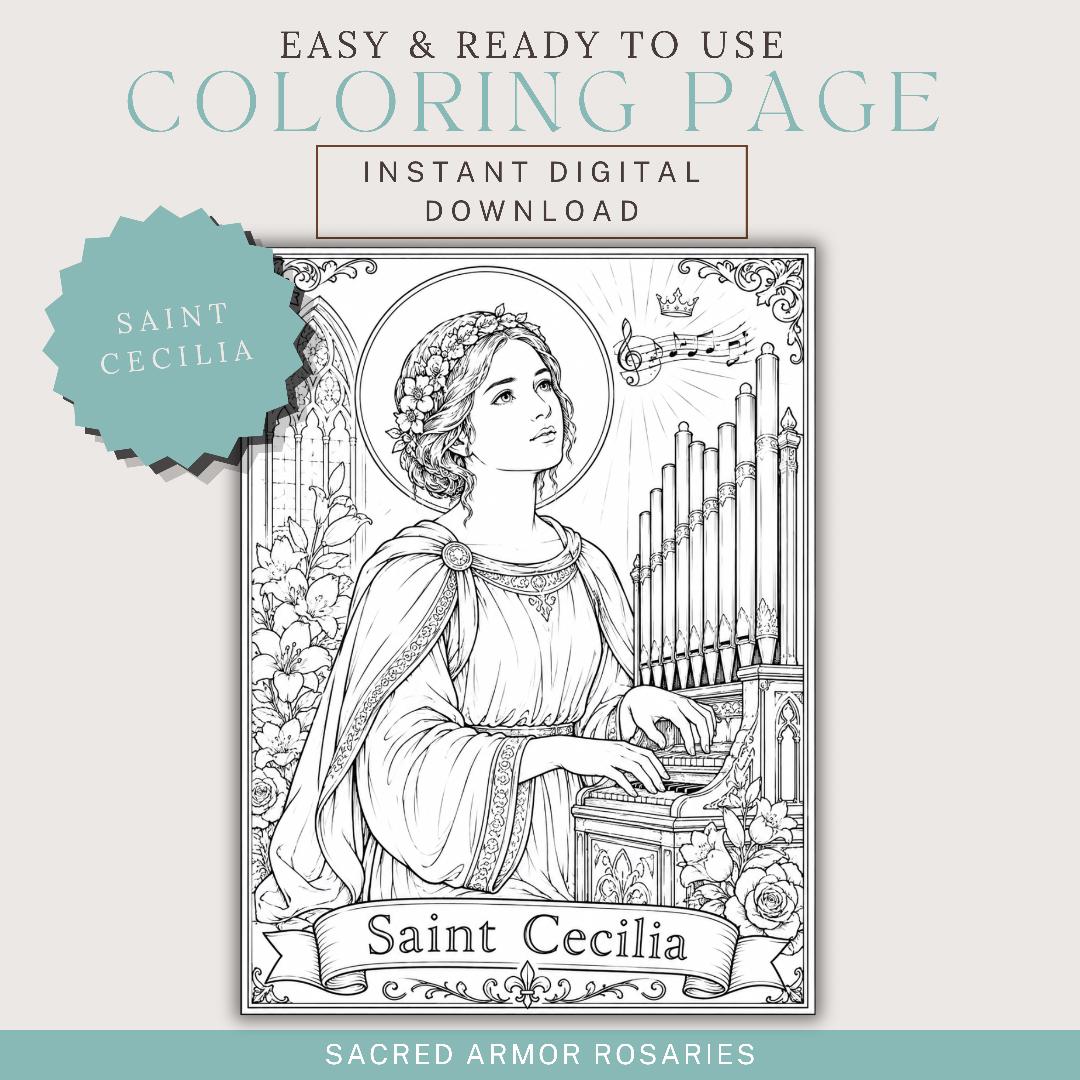 Saint Cecilia Catholic coloring page printable preview