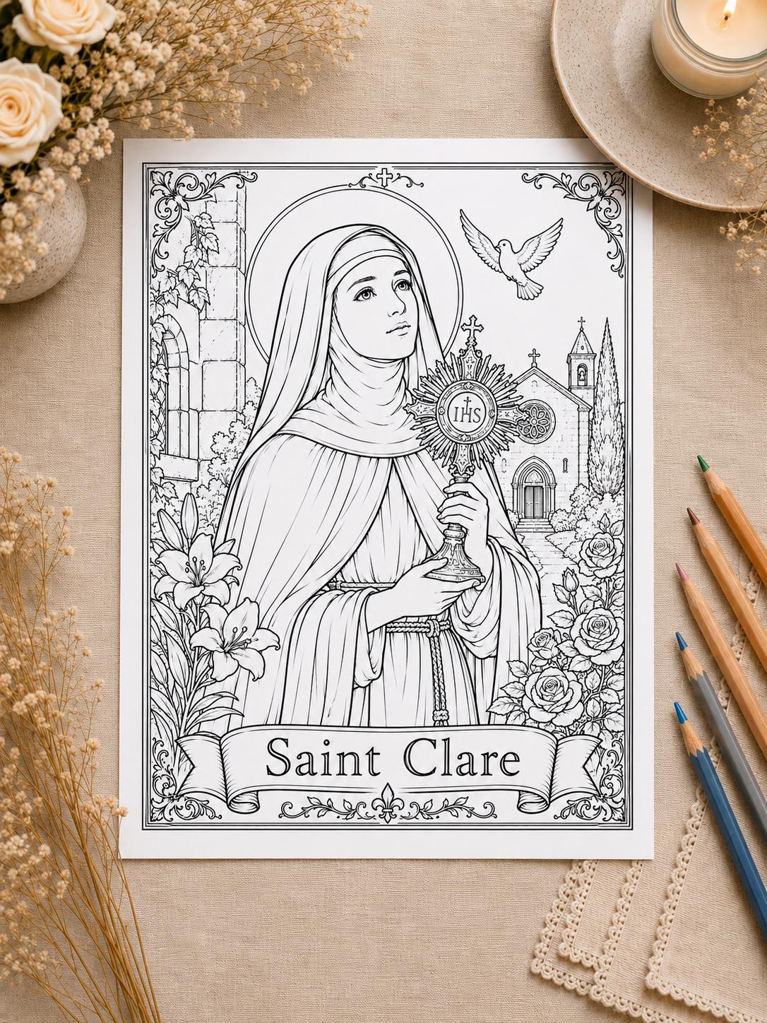 Saint Clare of Assisi coloring page printable detail