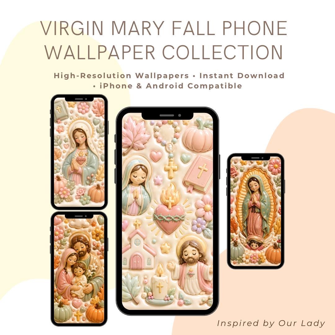3D Fall Virgin Mary Catholic phone wallpaper bundle preview
