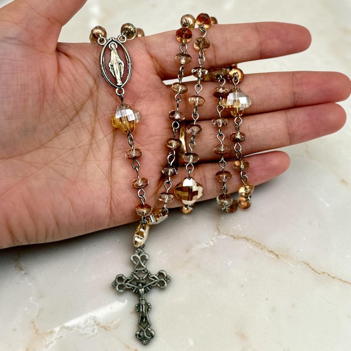 Champagne Crystal Miraculous Medal Rosary additional view