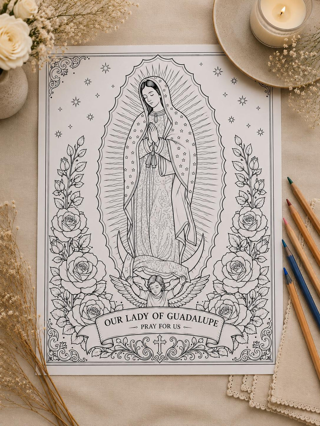 Virgin Mary coloring pages bundle detail