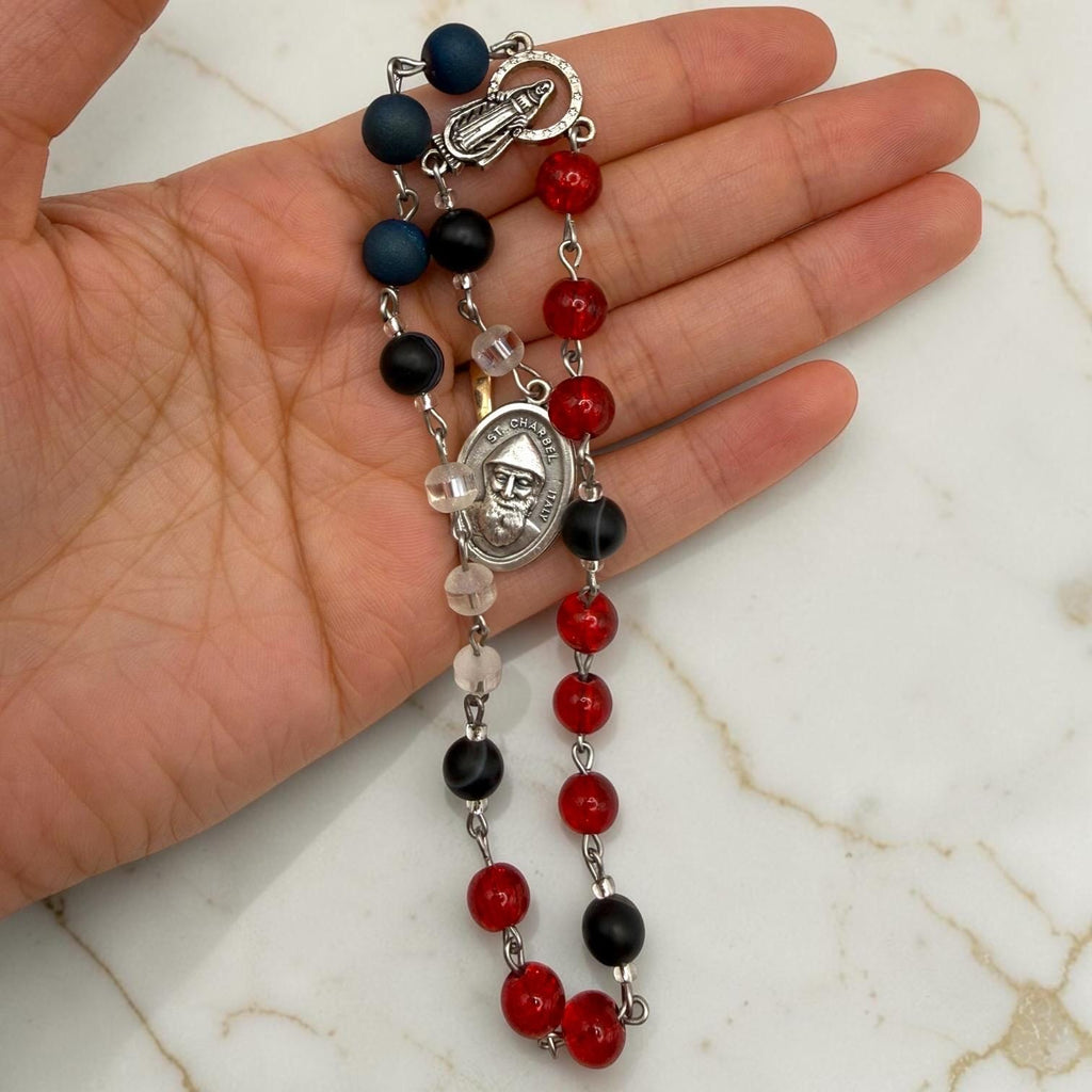 Red Glass St. Charbel Chaplet alternate view