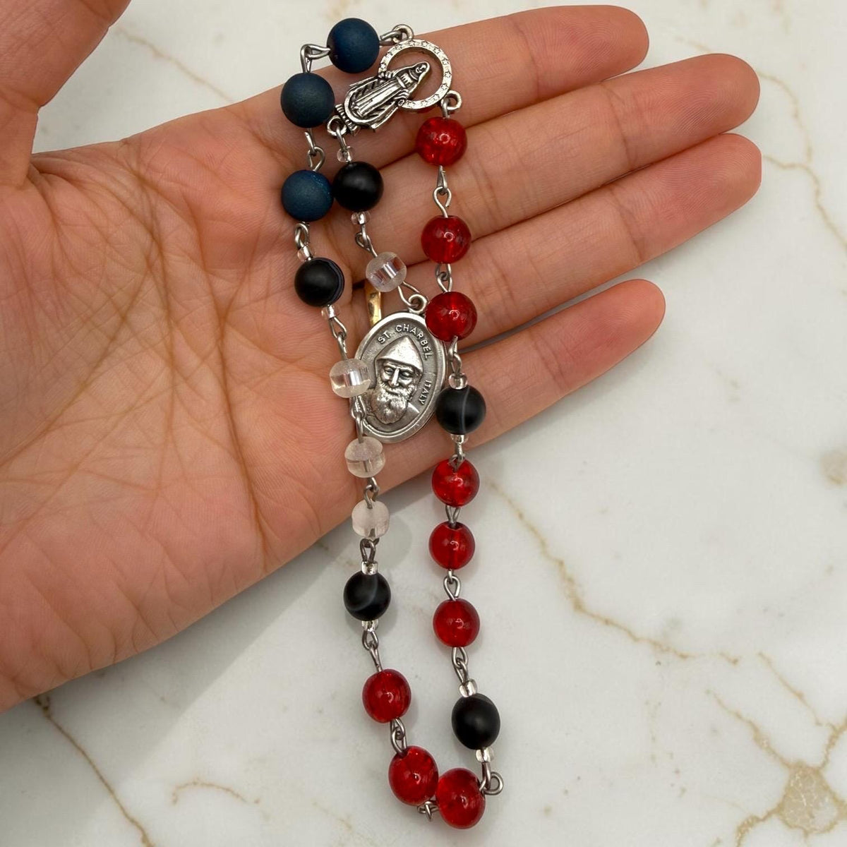 Red Glass St. Charbel Chaplet alternate view
