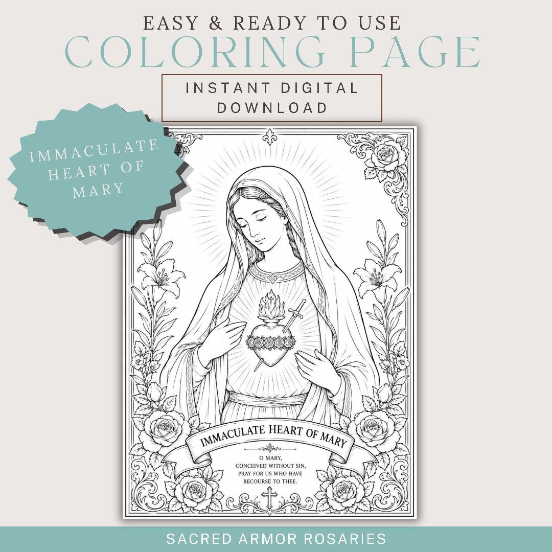 Immaculate Heart of Mary Catholic coloring page printable preview