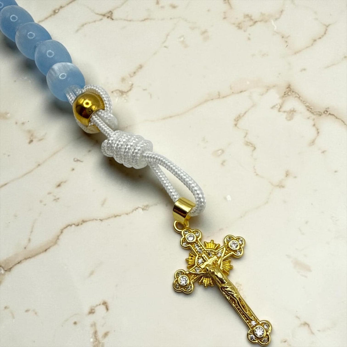 Blue Cat Eye Decade Rosary bag charm alternate view