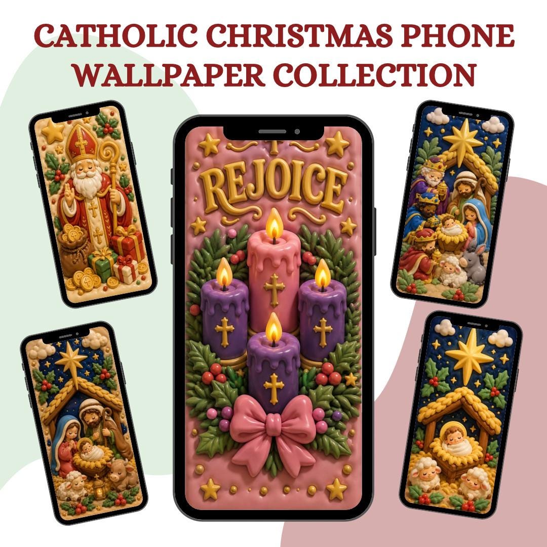 3D Catholic Christmas phone wallpaper bundle digital preview