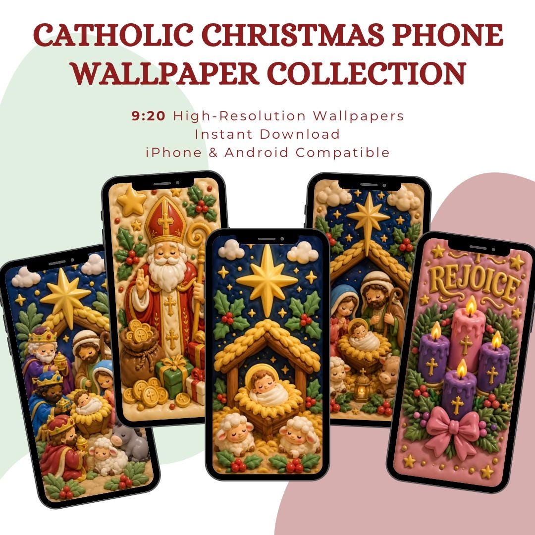 3D Catholic Christmas phone wallpaper bundle digital preview
