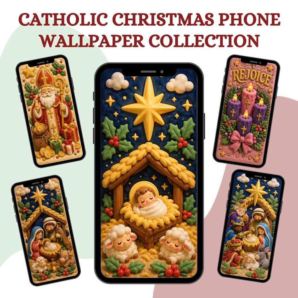 3D Catholic Christmas phone wallpaper bundle digital preview