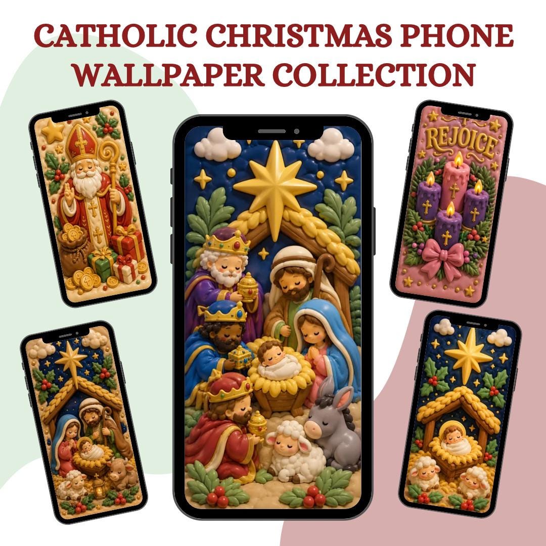 3D Catholic Christmas phone wallpaper bundle digital preview