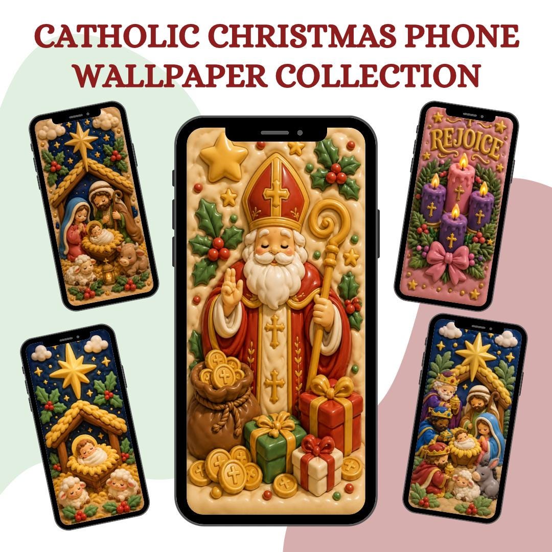 3D Catholic Christmas phone wallpaper bundle digital preview