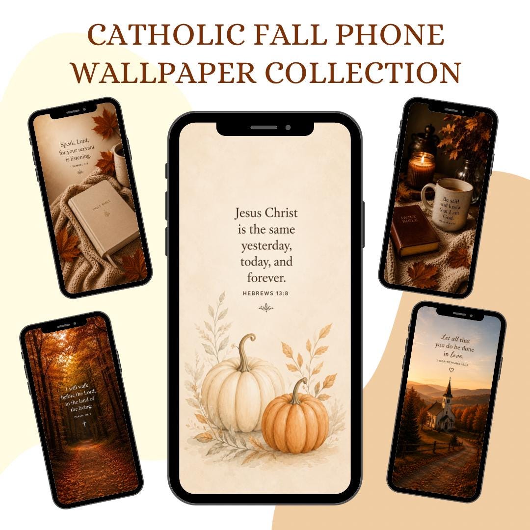 Catholic Fall Bible verse wallpaper digital preview