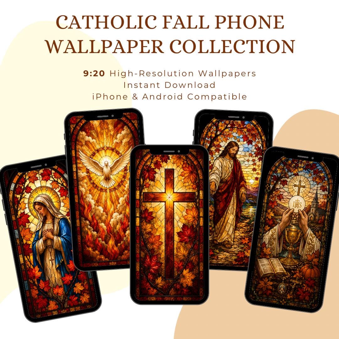 Catholic Fall stained glass Jesus wallpaper digital preview