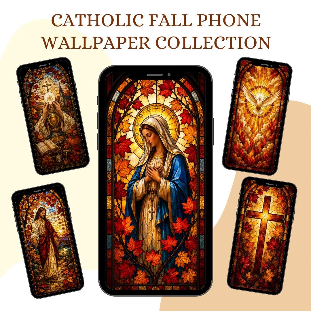 Catholic Fall stained glass Holy Spirit wallpaper digital preview