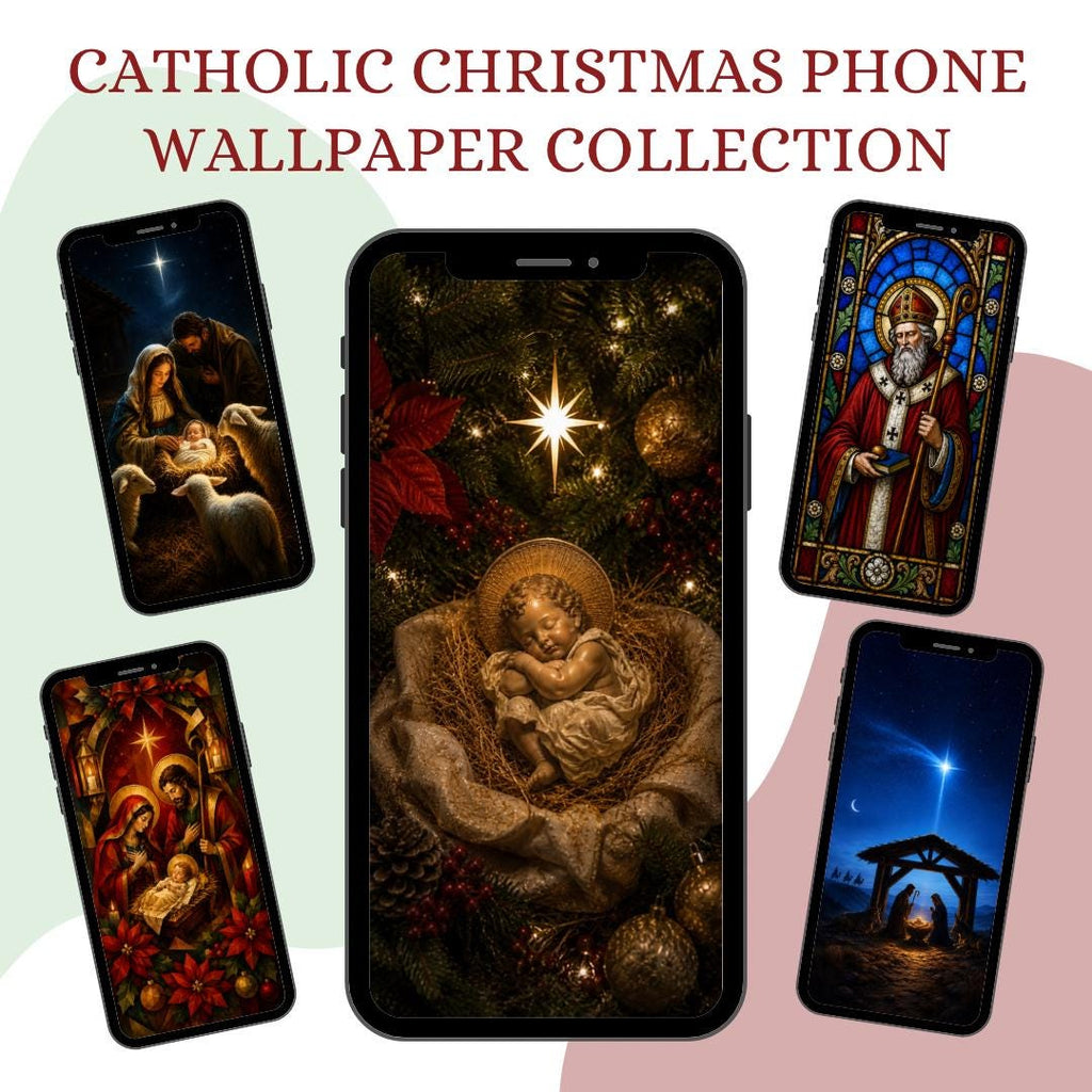 Catholic Christmas Holy Family phone wallpaper digital preview