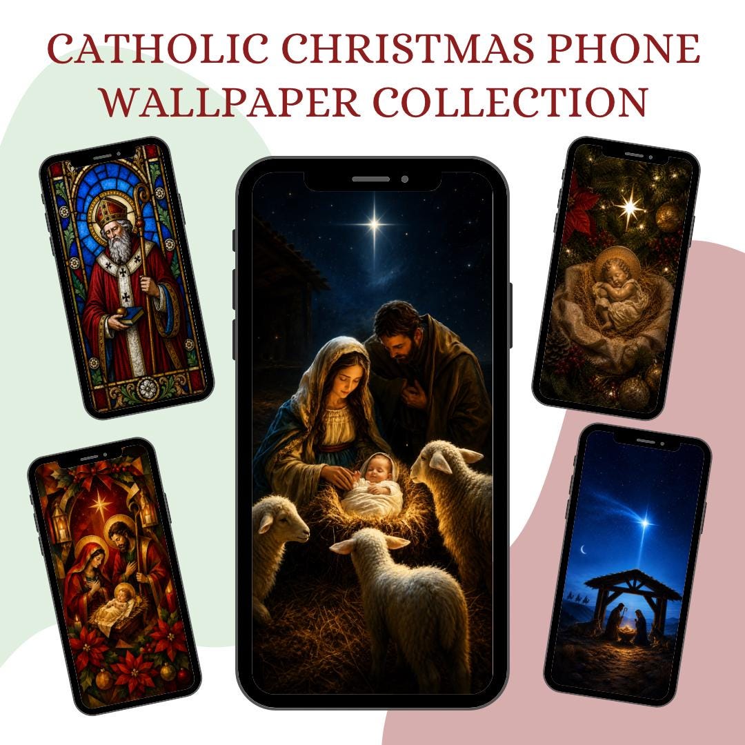 Catholic Christmas phone wallpaper bundle with Nativity and Holy Family preview