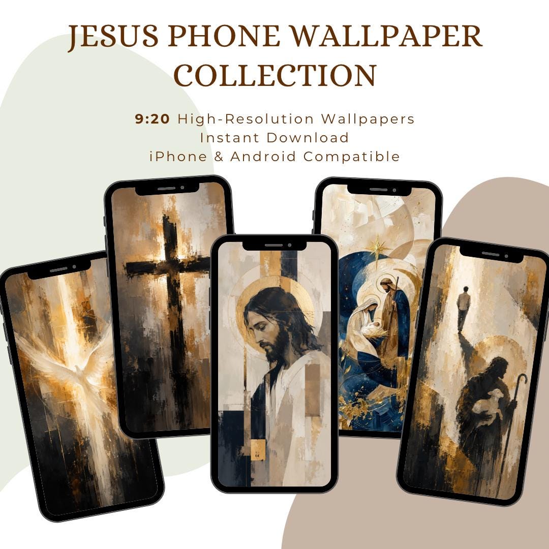 Catholic phone wallpaper bundle with Jesus Cross and Holy Spirit art