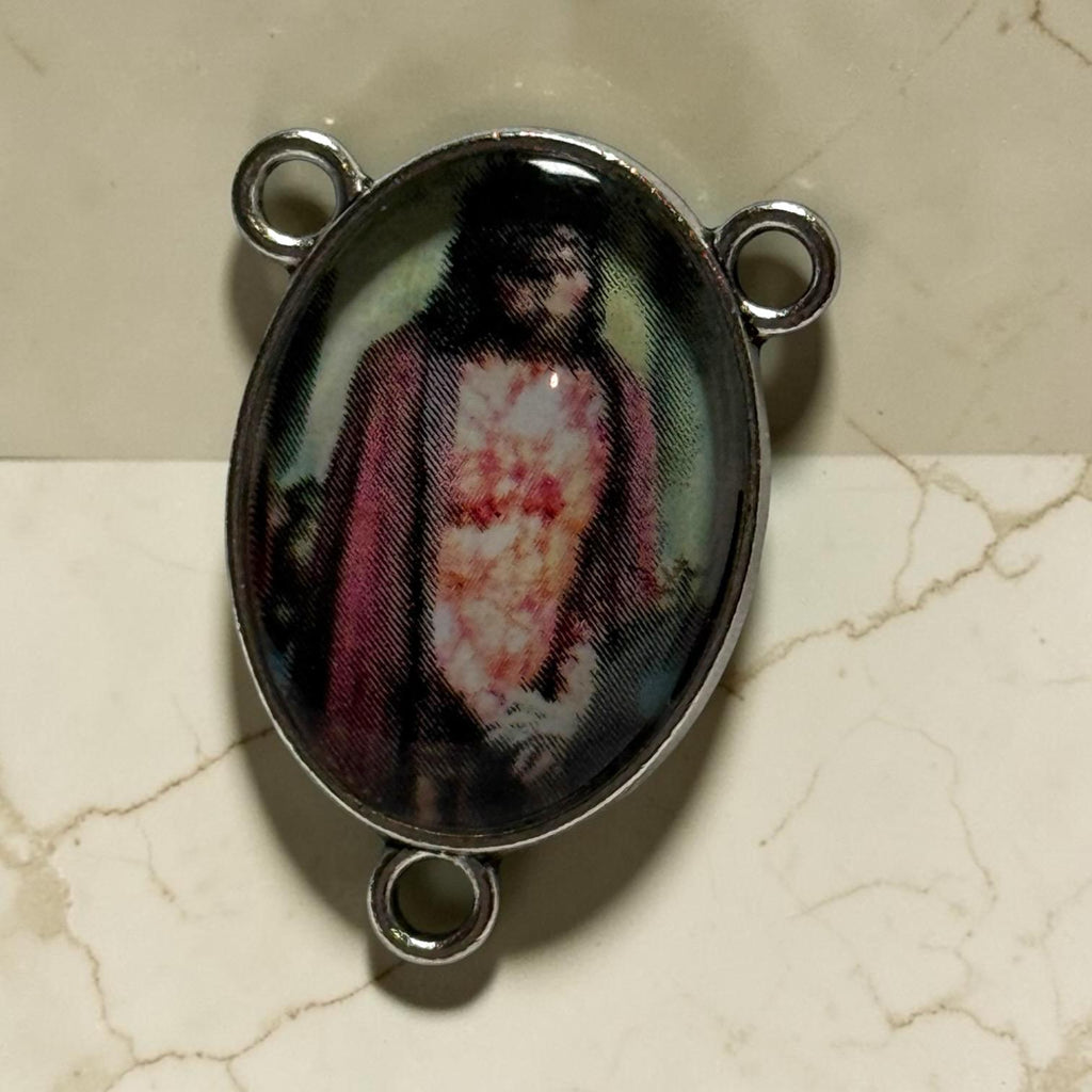 Passion of Christ glass cabochon rosary centerpiece