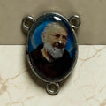 Padre Pio glass cabochon rosary centerpiece