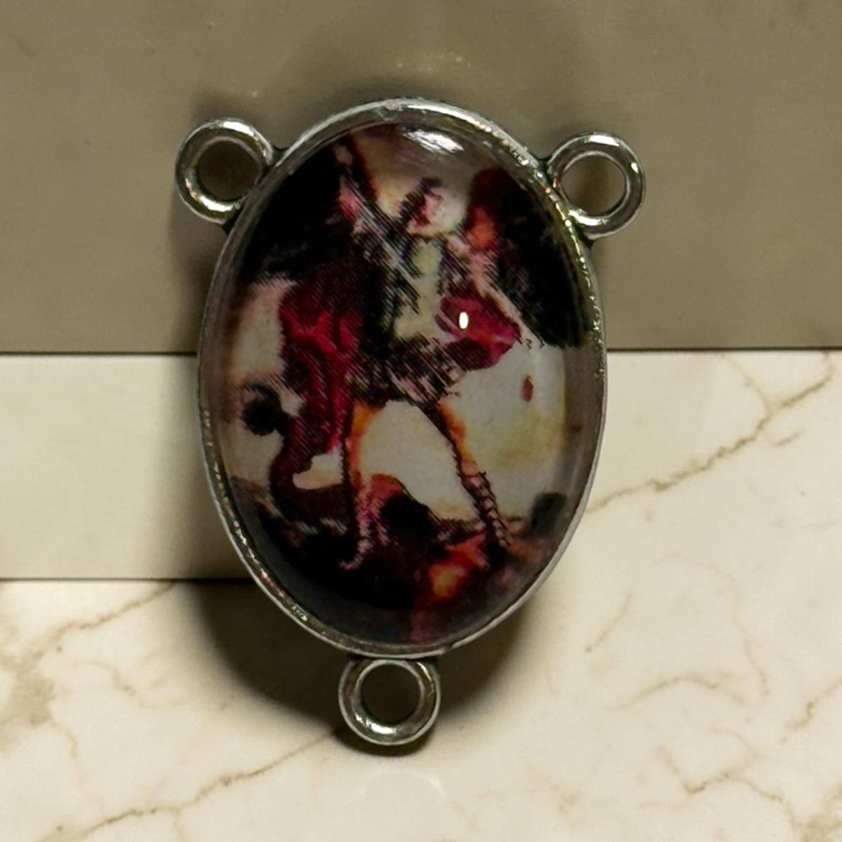 St. Michael the Archangel glass cabochon rosary centerpiece