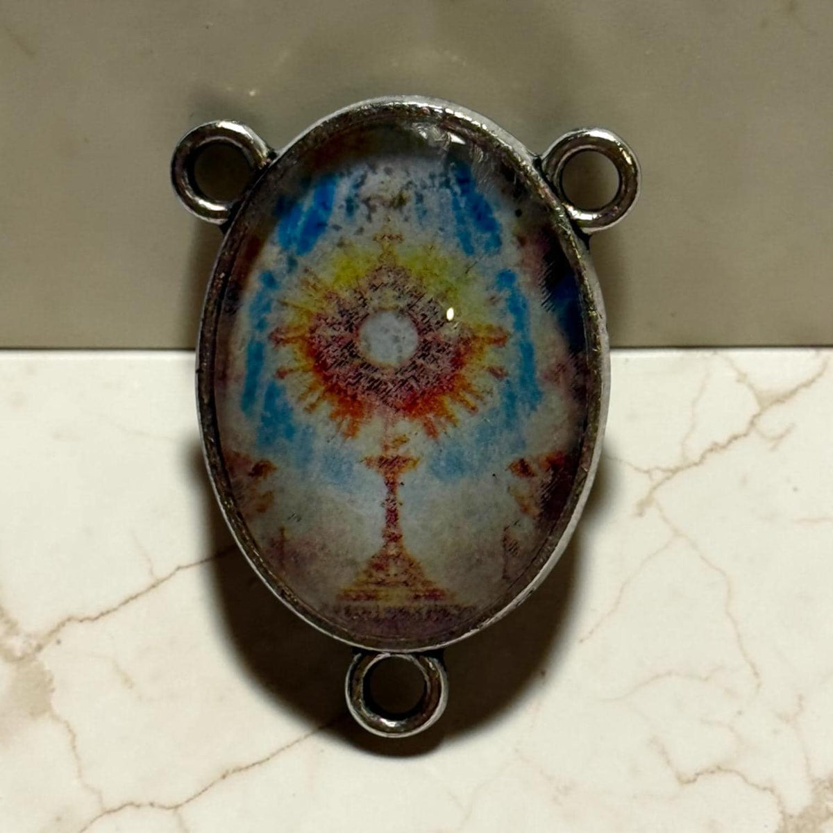 Holy Eucharist glass cabochon rosary centerpiece
