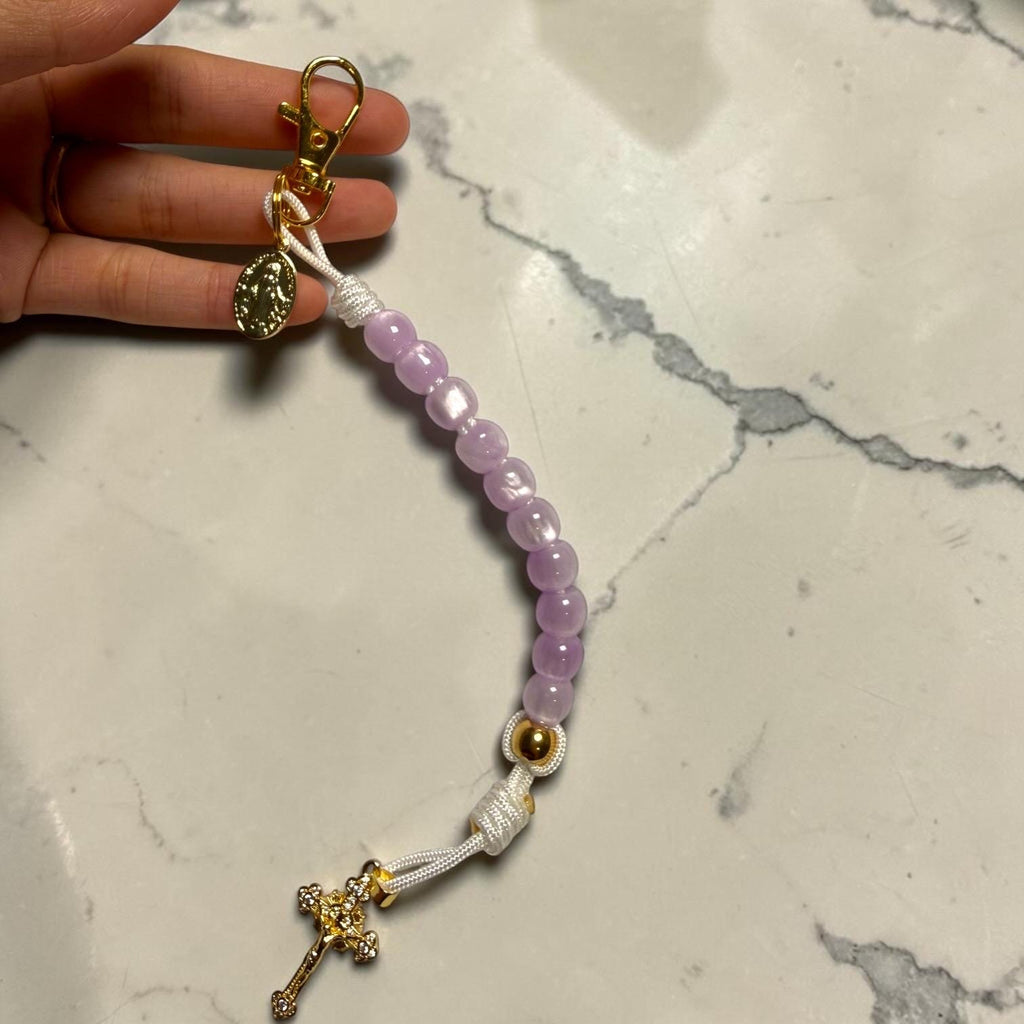 Purple Cat Eye Miraculous Medal decade rosary alternate view
