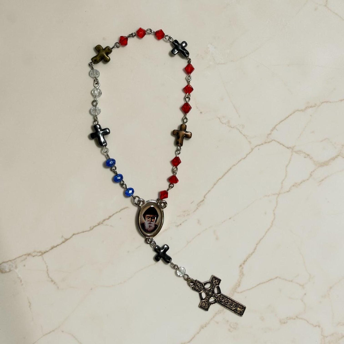 Red and Blue St. Charbel Chaplet alternate view