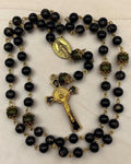 Black and Gold Miraculous Medal Rosary with large St. Benedict crucifix