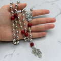 Saint Michael Rosary with silver and red beads and Pardon Crucifix