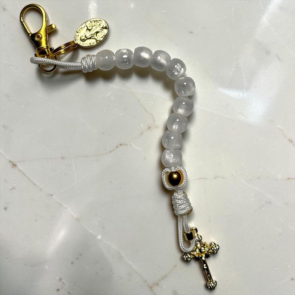White Miraculous Medal decade rosary bracelet