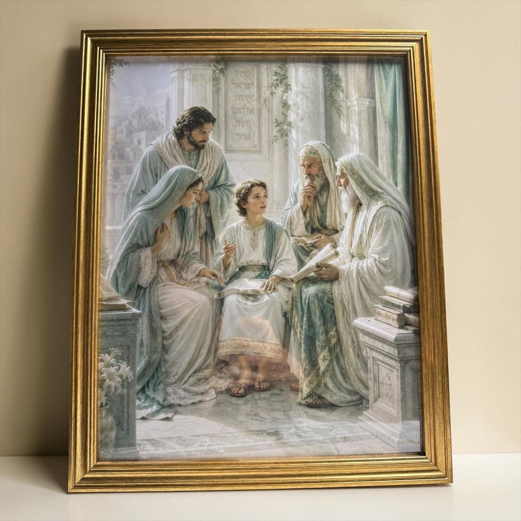 Holy Family framed Catholic art detail view