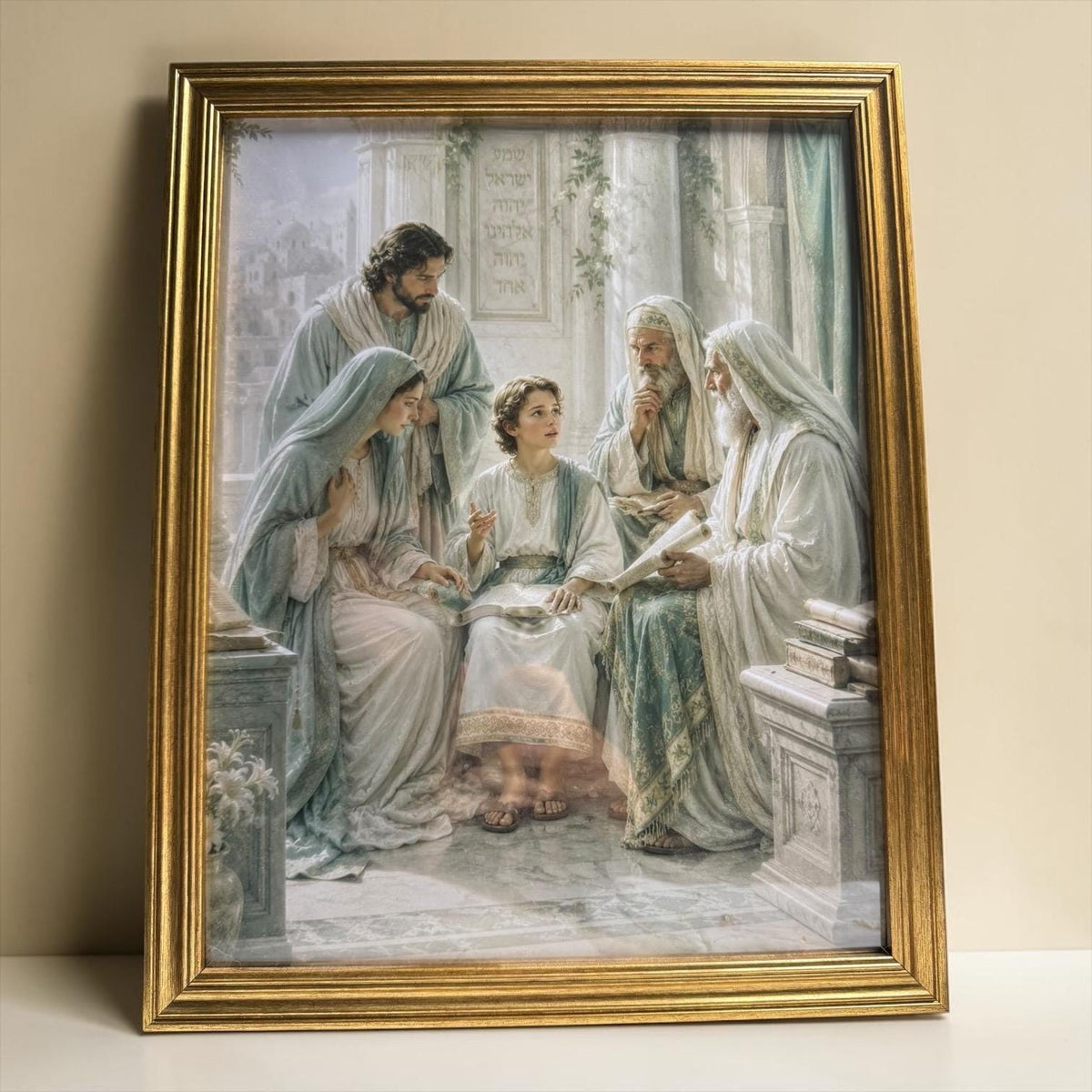 Holy Family framed Catholic art detail view