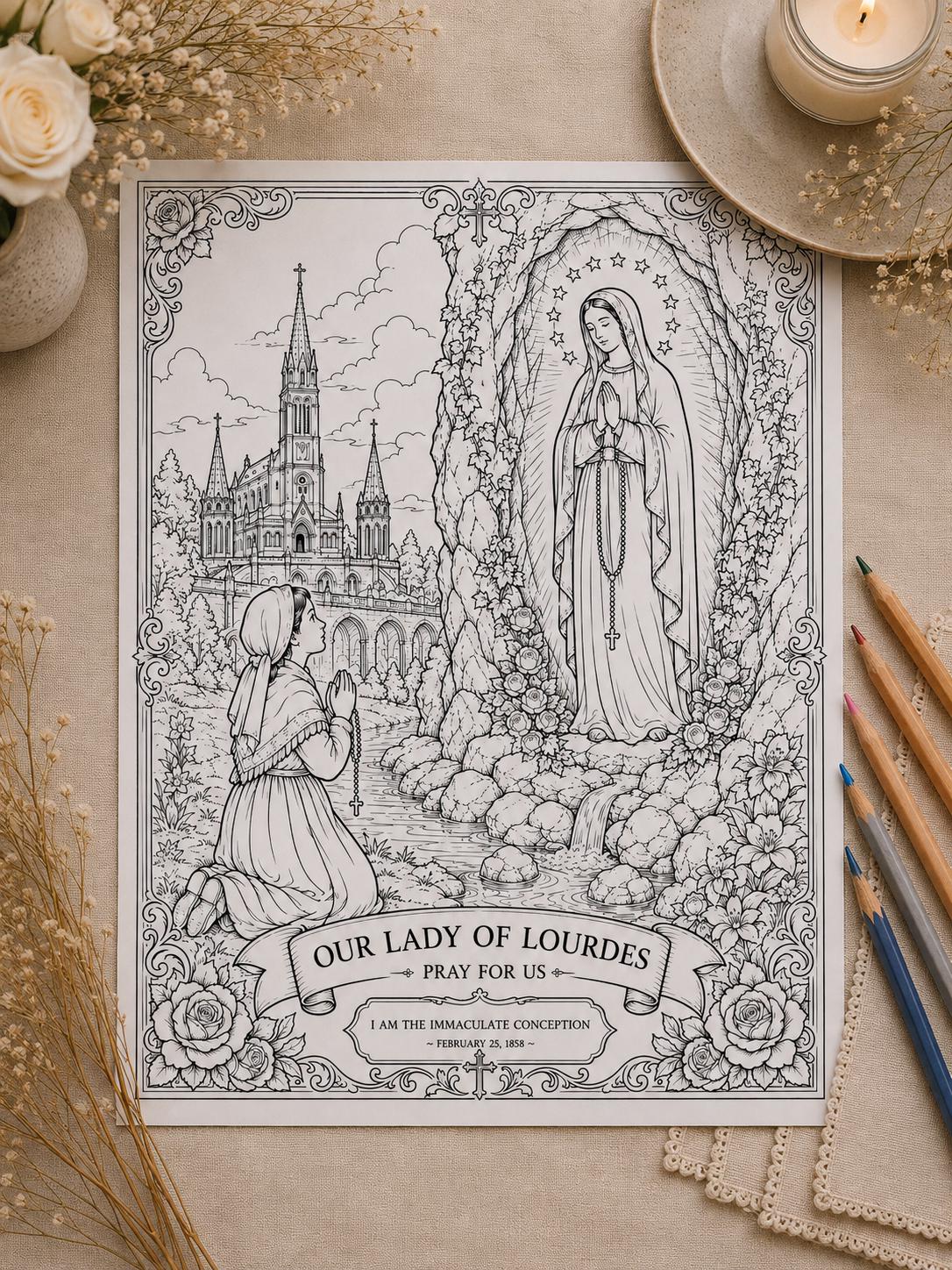 Our Lady of Lourdes coloring page printable detail