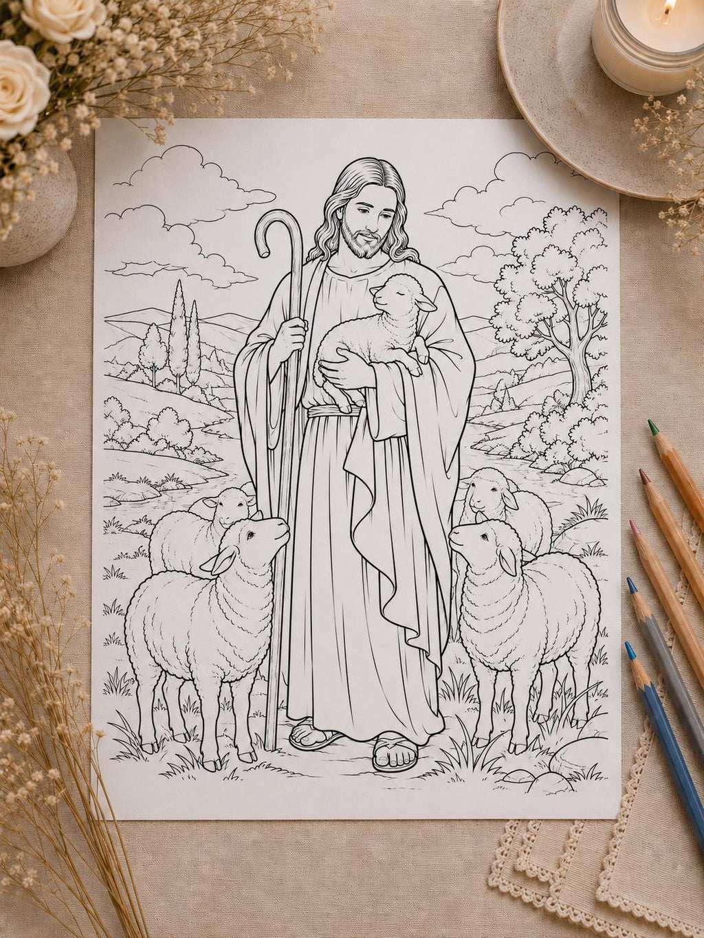Good Shepherd Jesus coloring page printable detail
