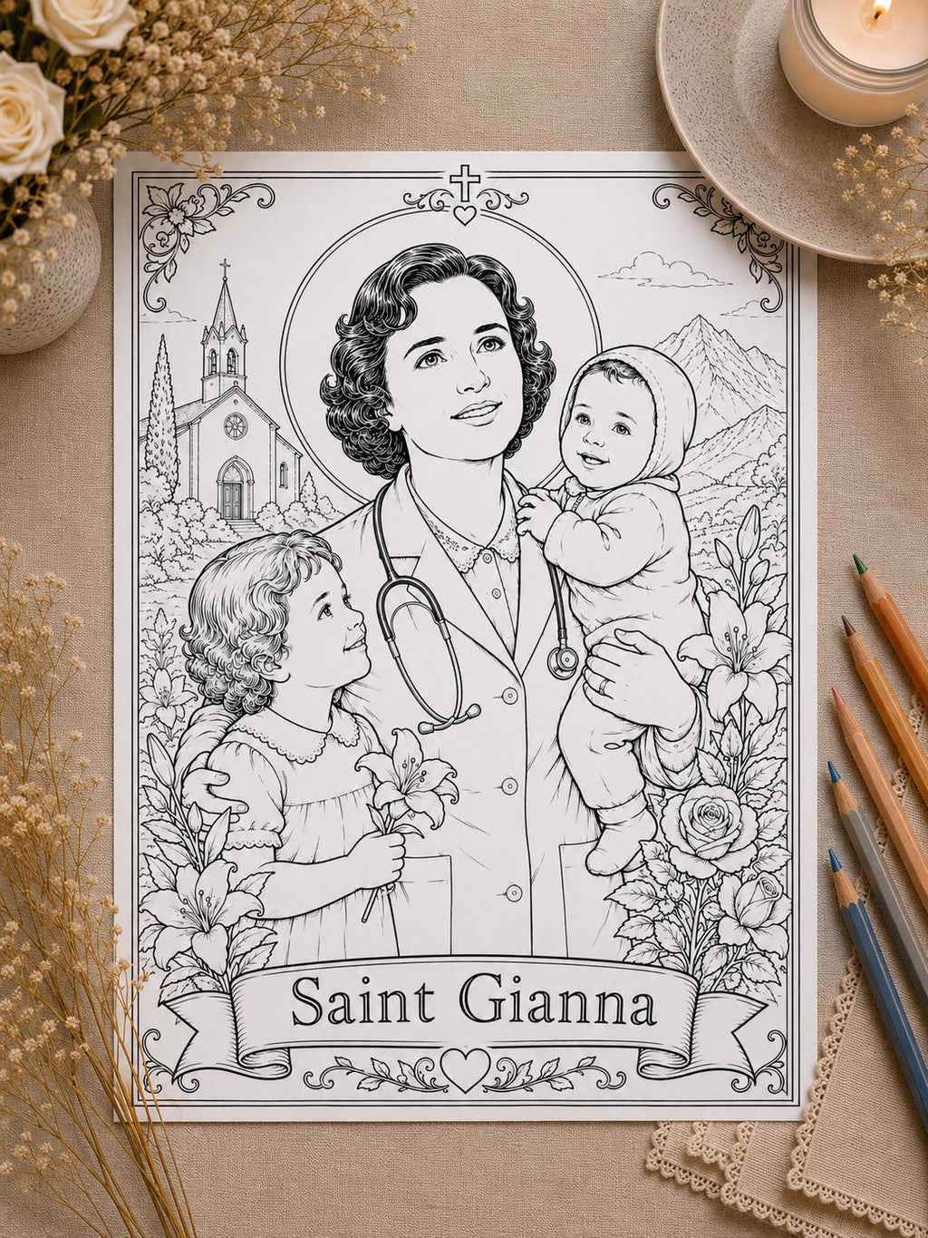 Saint Gianna coloring page printable detail