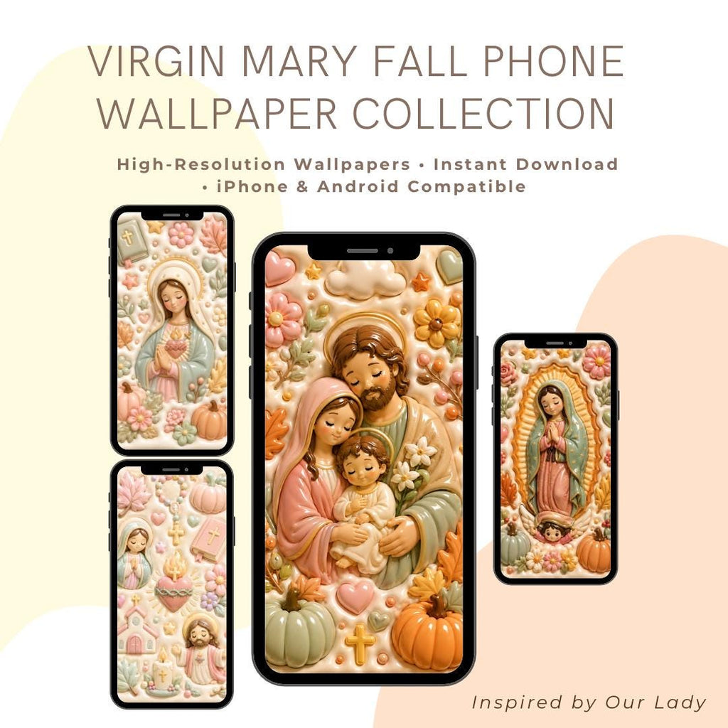 3D Fall Virgin Mary Catholic phone wallpaper digital preview