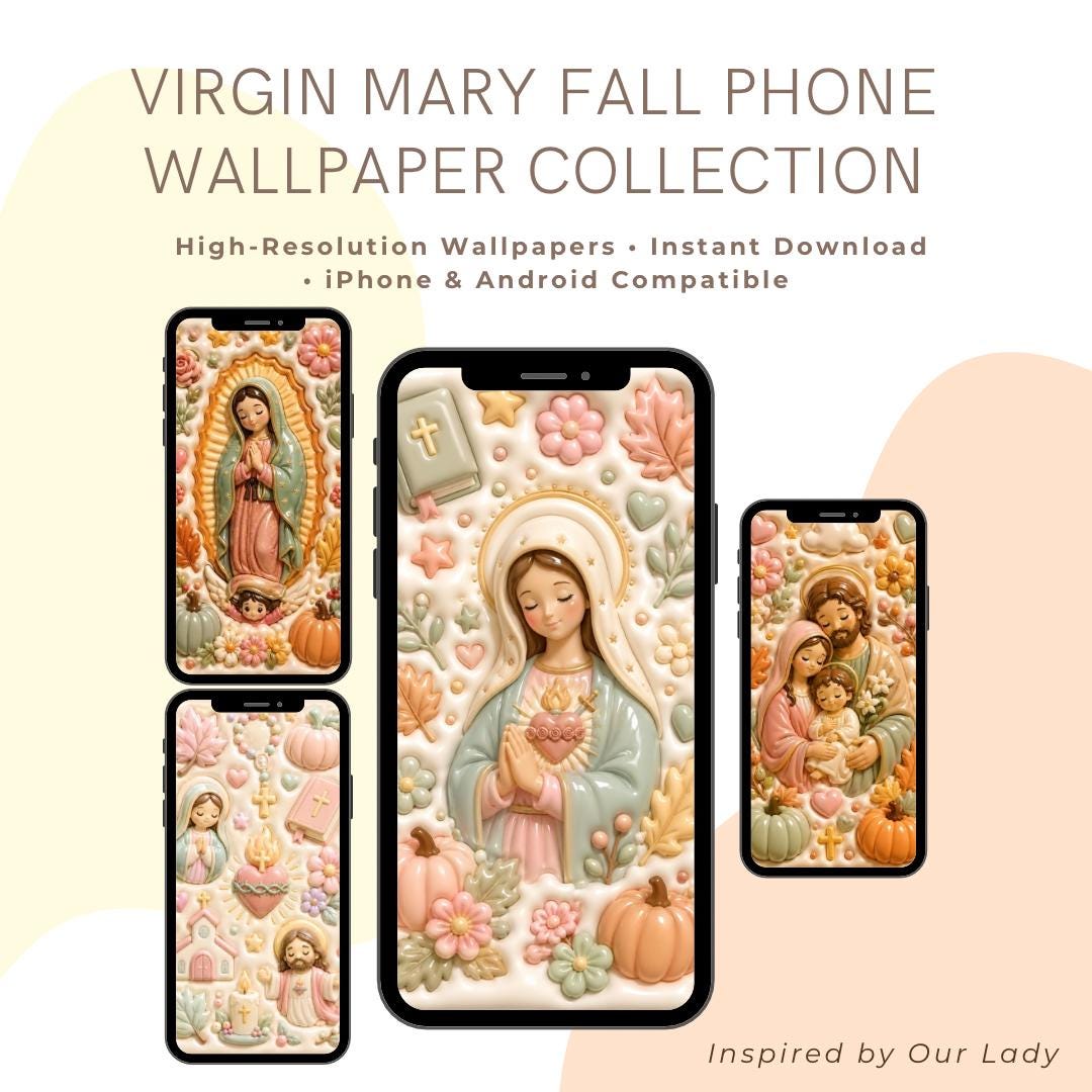 3D Fall Virgin Mary Catholic phone wallpaper digital preview