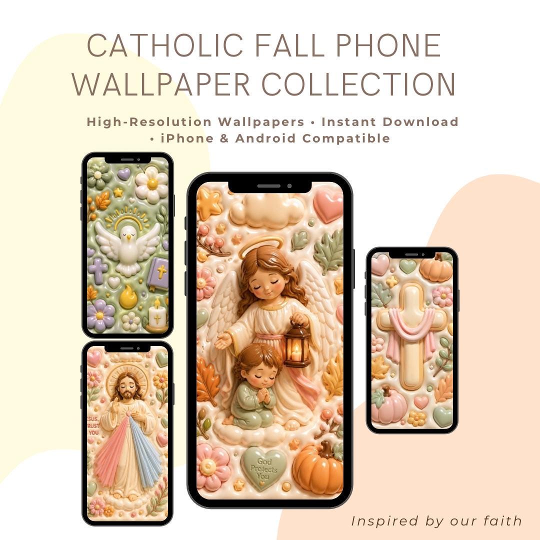 3D Puffy Divine Mercy Angel and Cross wallpaper digital preview