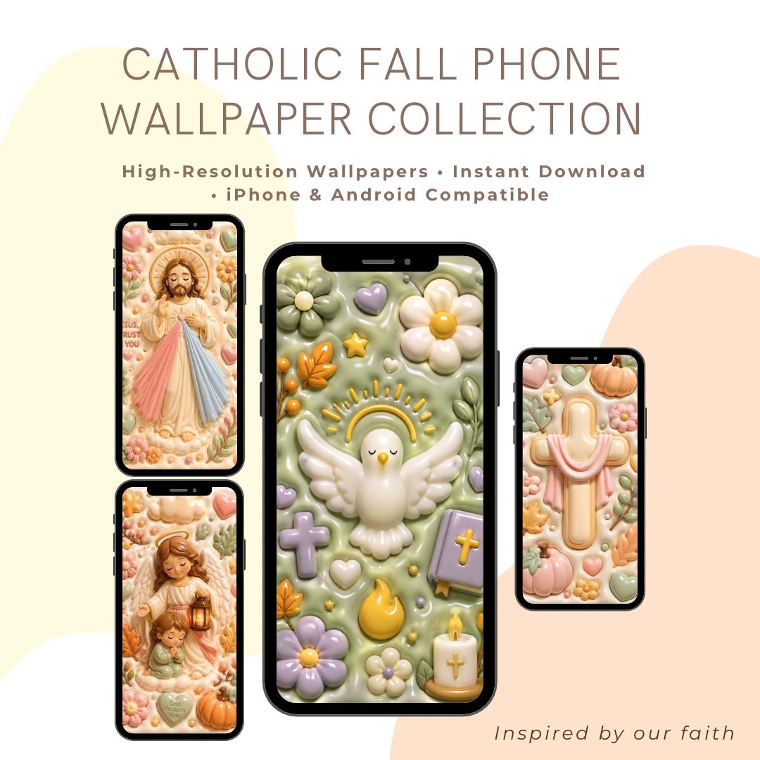 3D Puffy Divine Mercy Angel and Cross Catholic wallpaper preview