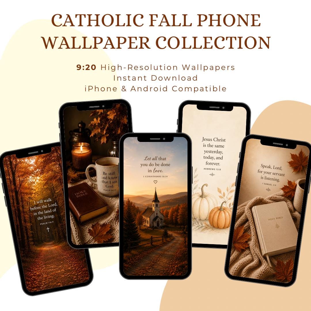 Catholic Fall Bible verse phone wallpaper digital preview