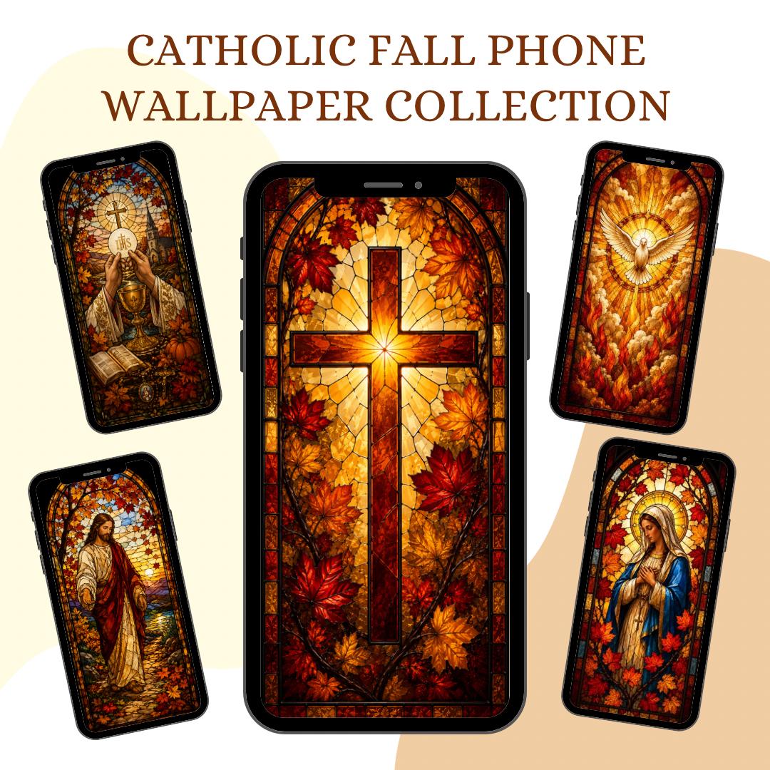 Catholic Fall stained glass Cross wallpaper digital preview
