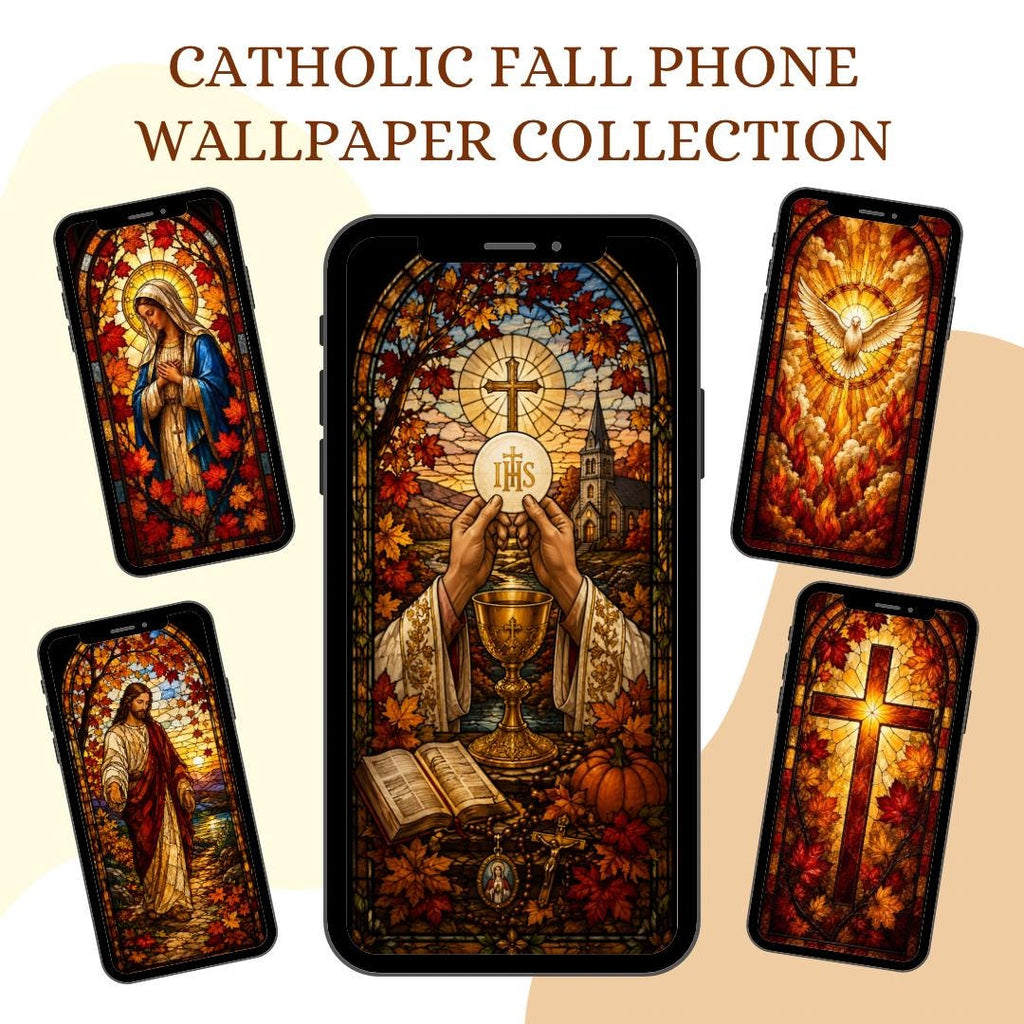 Catholic Fall stained glass Eucharist wallpaper digital preview