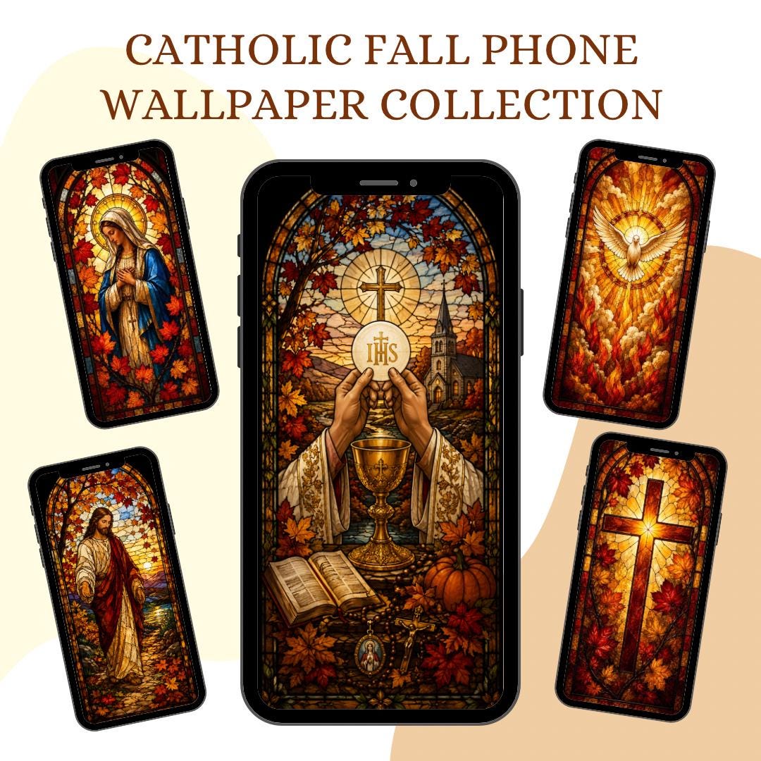 Catholic Fall stained glass Eucharist wallpaper digital preview