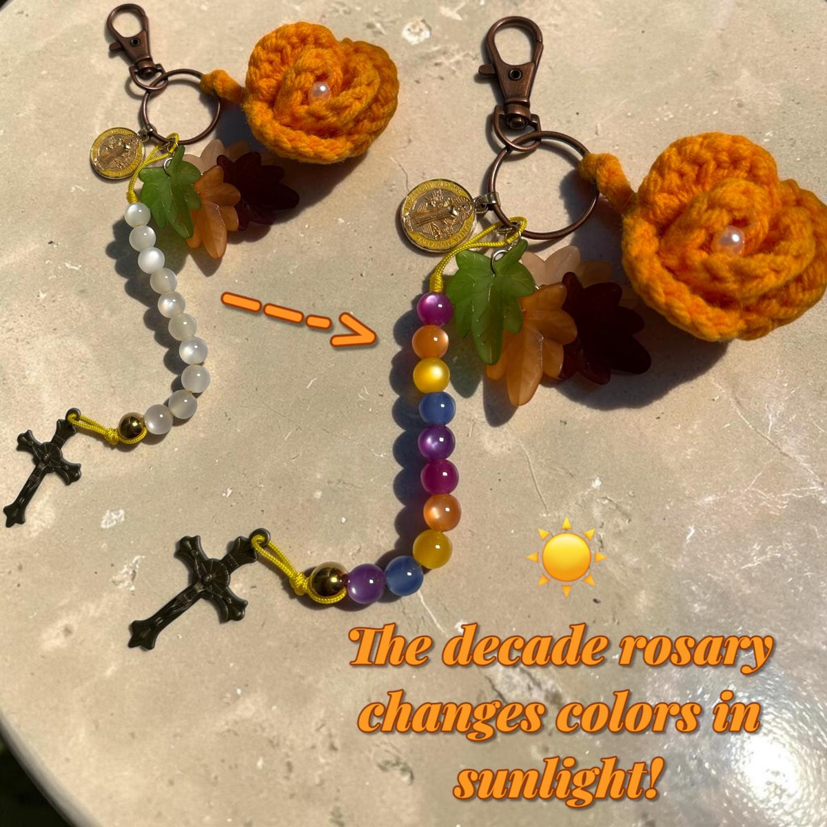 Catholic Fall color-changing decade rosary detail