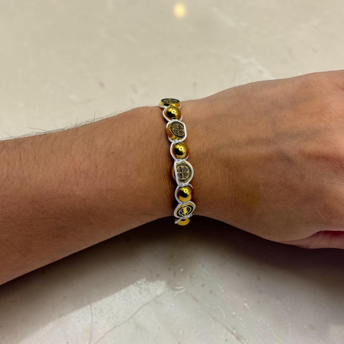 Gold St. Benedict Medal bracelet alternate view